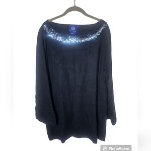 Caroline Long women's black long-sleeved sequin design sweater size 1X